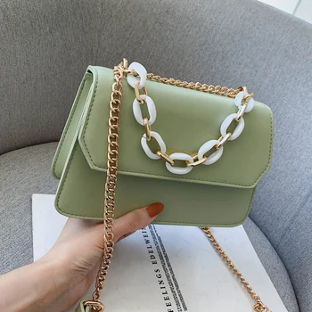 

Fashion New Acrylic Chain Handbag and Clutch Quality Leather Women's Designer Chic Female Shoulder Messenger Bag Bolsos