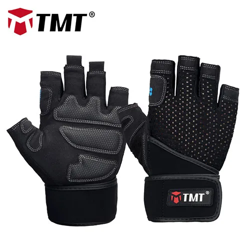 TMT Спортивные Перчатки для фитнеса, тренажерного зала, для мужчин и женщин, для тяжелой атлетики, бодибилдинга, силовой лифтинга, штанги, гантели, тренировочные упражнения, Кроссфит - Цвет: Black