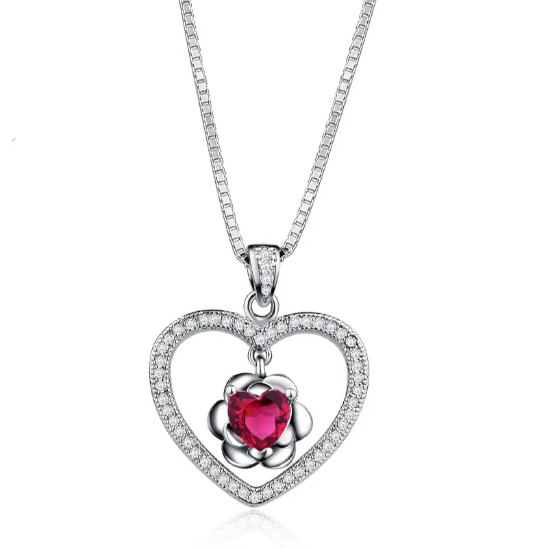 

Hot Women Heart Rose Flower Crystal Pendants Necklaces for Wedding 925 Sterling Silver Jewelry CZ Zircon Choker Necklace