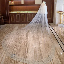 New Arrival 4 Meters Bridal Wedding Veils Long Appliques Lace Edge Tulle Wedding Party Accessories In Stock