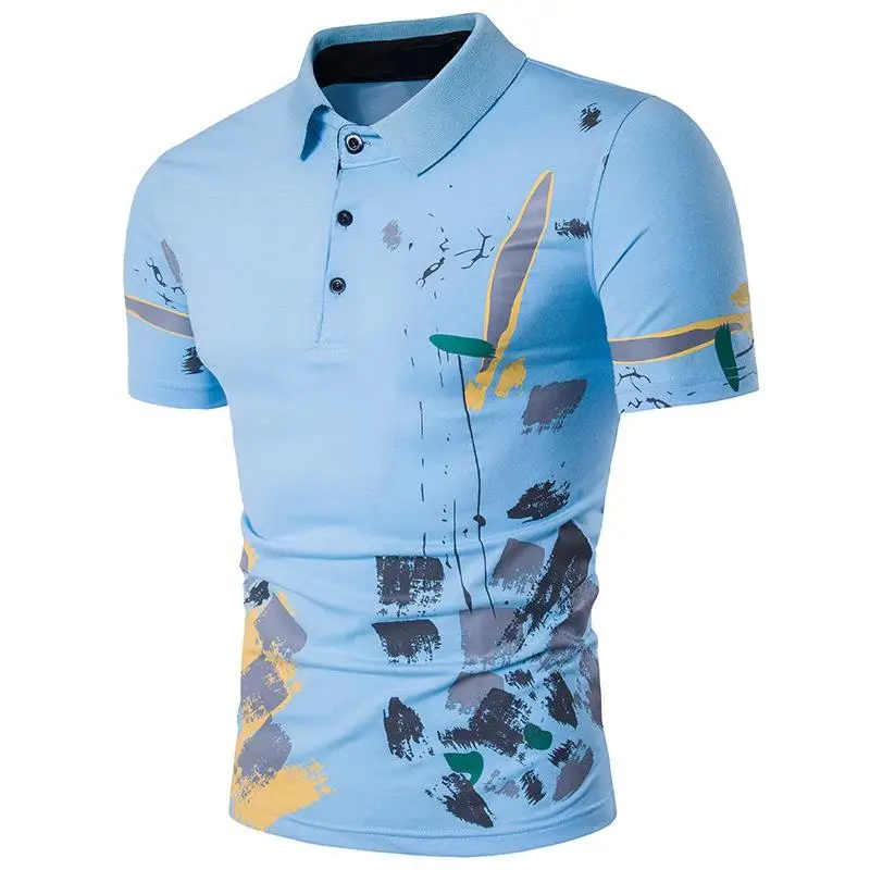 

Polo Shirt men Clothing Floral Print Lapel Short Sleeve Men Polo Shirt Tops Tees Yellow Gray