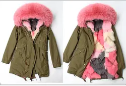 Натуральный мех пальто бренда 2019 зимняя куртка Для женщин пальто реального Ракун меховой воротник Лисий Мех Лайнер свободные длинная