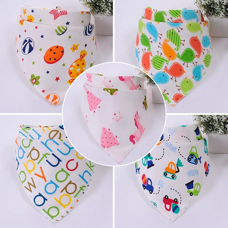 

2Pcs/Lot High quality double layers cotton baby bibs Burp Cloths Lovely Cartoon Character Animal baby bandana dribble bibs