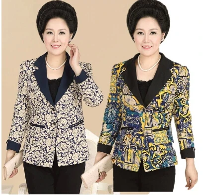 

2016 spring new middle-aged jacket women fashion slim short Blazers women casual long-sleeved print Blazers coat AE238