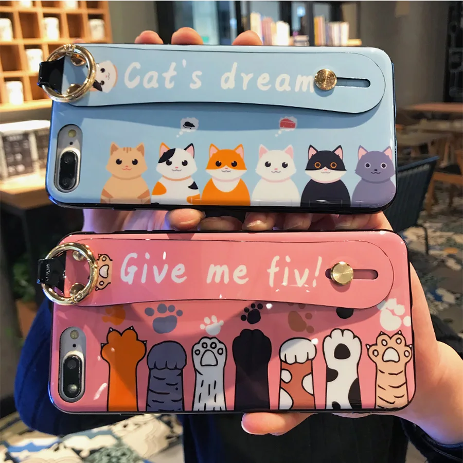 

cat paw tpu case for iphone 7 8 6 6s plus X XR XS MAX case cover cute cartoon wristband holder soft silicon phone bag capa