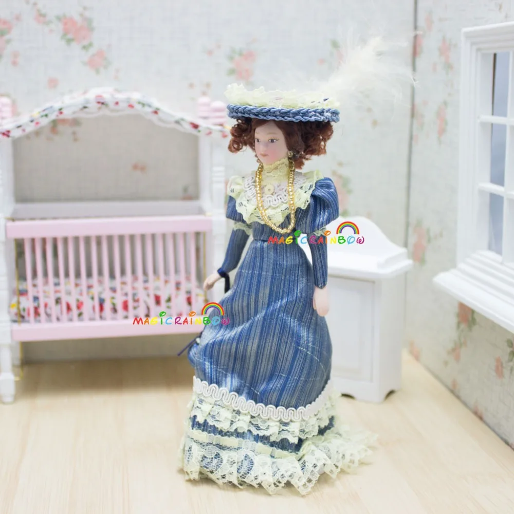 12 puppenhaus Miniatur Viktorianischen Figuren in Kleid Hut Mädchen 1 