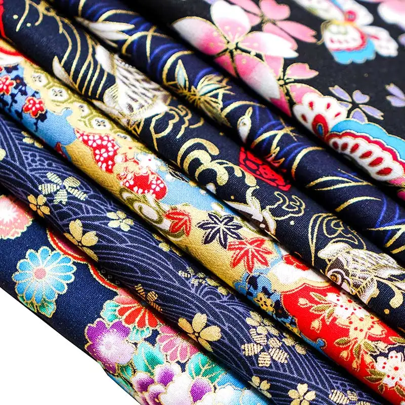 

printed Bronze dark blue cotton fabric Japanese style flower pattern fabric for Kimono cheongsam and DIY bag TJ8692-2