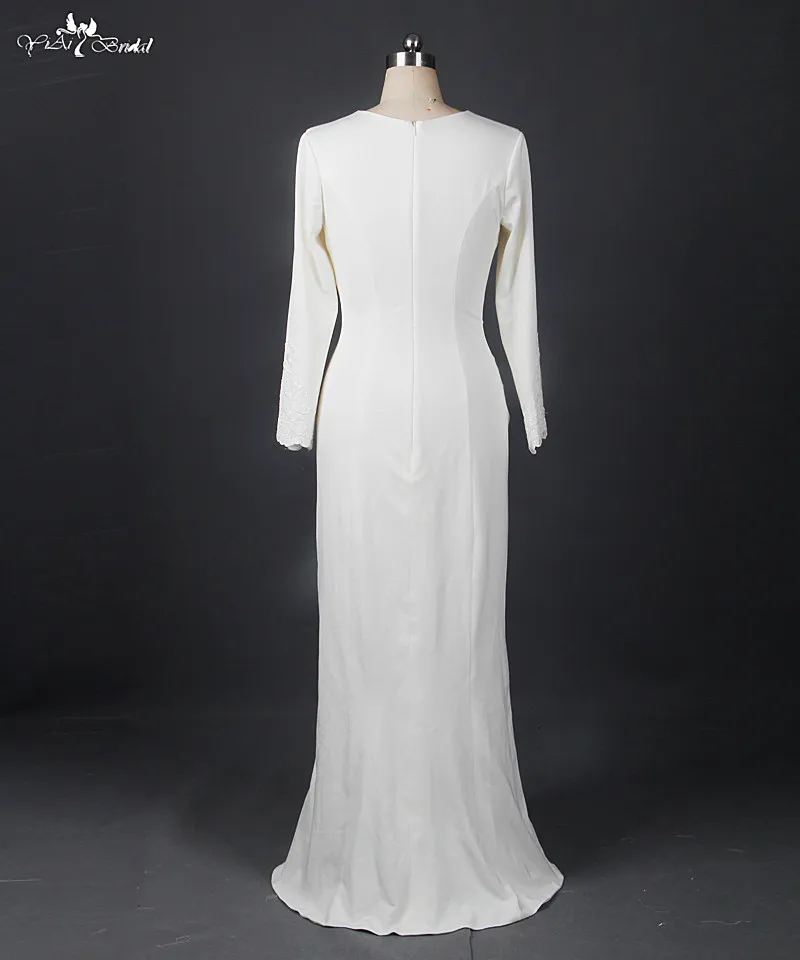 Rsw898 Кот креп Ткань Простой длинным рукавом Свадебные платья для пляжа свадьбы мусульманских