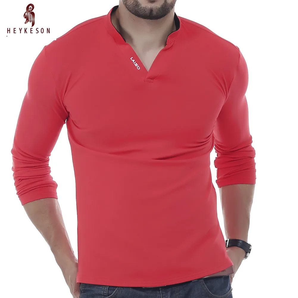 

HEYKESON Mens Polo Shirt Brands 2018 Male Long Sleeve Casual Slim Solid Letter Polos Men Shirt