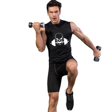 Череп печати быстросохнущая джогонг жилет тренировочные Фитнес колготки тренажерный зал мужской спортивный костюм без рукавов Футболка майка для тренировок