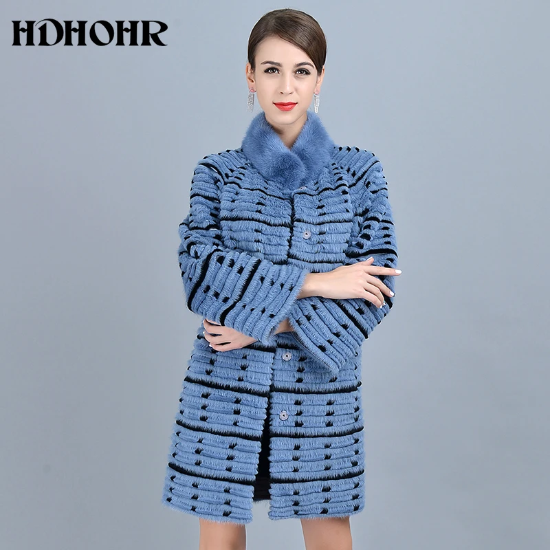 HDHOHR 2018 New Real Fur Coat Women Natural Mink Fur Coats With Wave Point Genuine Leather Three Color Fashion Fur Lady Jacket