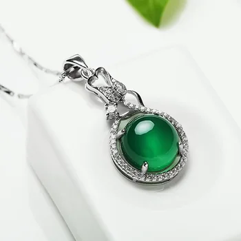

925 Sterling Silver Necklace Pendant Natural semi-precious stones green green chalcedony women jewelry girlfriend gift