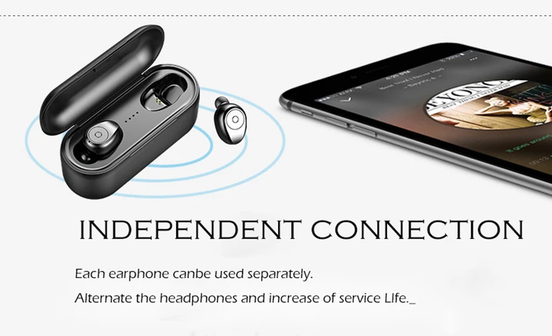 Bluetooth 5,0 наушники Беспроводной наушники-вкладыши Hi-Fi стерео звук гарнитуры, встроенный микрофон с 2600 мАч зарядный чехол