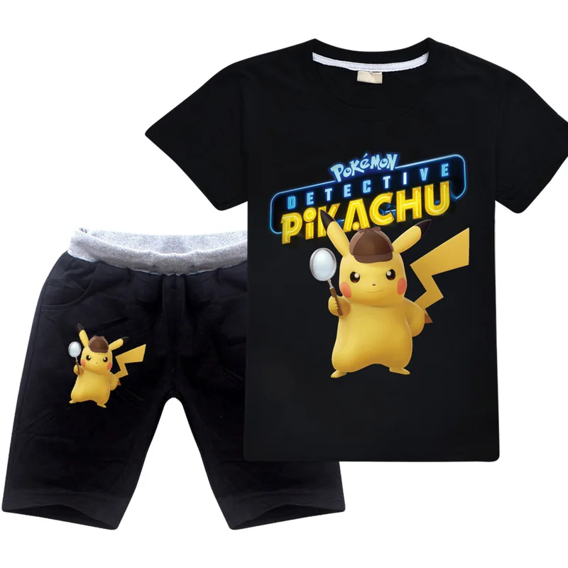 

Detective Pikachu Anime 3D Print 2 Piece Set Big Boys Pokemon Go 100%Cotton Tops+Shorts Pants Sport Suit Tracksuit Kids Clothes