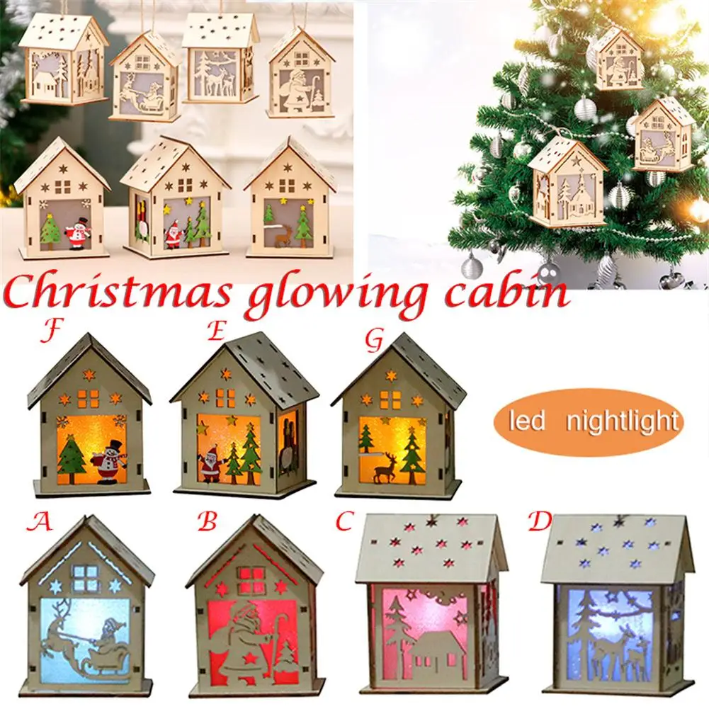 

Christmas Decoration Small Wooden House Shape Ornament With LED Night Christmas Tree Pendant WindowFestive Atmosphere
