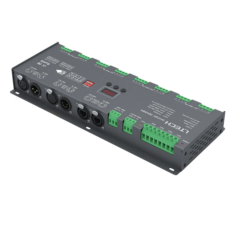 

New LTECH LED DMX decoder 12V; 24 Channel Led CV DMX Decoder;DC12V - 24V input;3A*24CH Max. 72A 1728W output XLR-3/RJ45