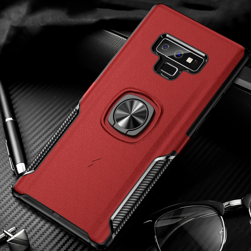 

Luxury Invisible Bracket Cases For Samsung Galaxy Note 9 8 S9 S8 Plus S9Plus Magnet Card Holder Finger Ring Cover Case