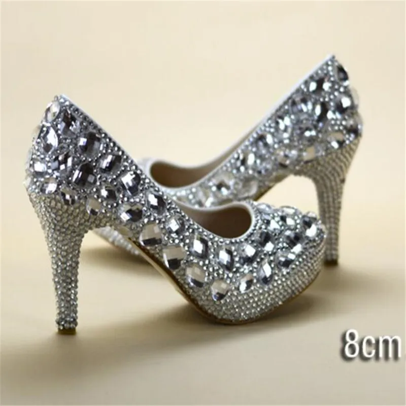 Женская свадебная обувь с кристаллами и стразами; Цвет белый; Свадебная обувь; большой размер 41; обувь для свадьбы на высоком каблуке; женская обувь на платформе со стразами; 8-11-14 см