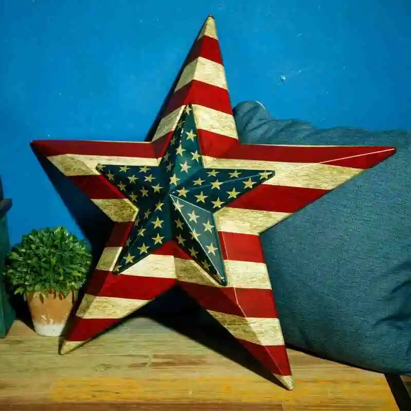 

Pentagram "American Flag" Vintage Wooden Painting Tin Signs Bar Pub Gallery Shop Wall Decor Retro Mural Poster Home Decor Craft