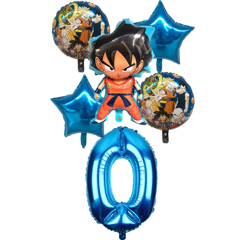 6 шт./компл. с мультяшными принтами, 7 Dragon Ball Z Goku Фольга Шар 32 дюймов шара с цифрой набор «С Днем Рождения» вечерние декоративные Детские игрушки кампус Вечерние - Цвет: blue-0