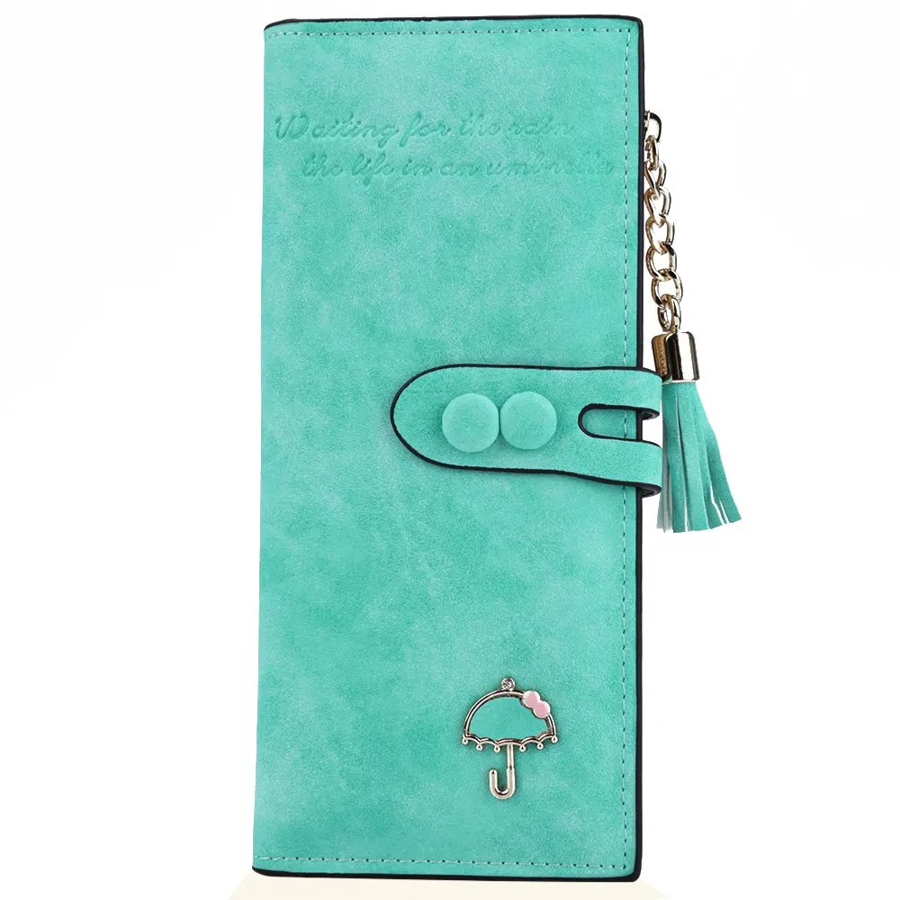 7 Candy Colors Multi-functional Umbrella Zipper Female Wallets Women PU Leather Long Wallet Tassel Long Clutch Card Holder femme 