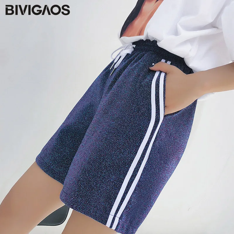 BIVIGAOS 2019 новые Стиль досуга женские летние фиолетовые яркие шелковые дикие шорты