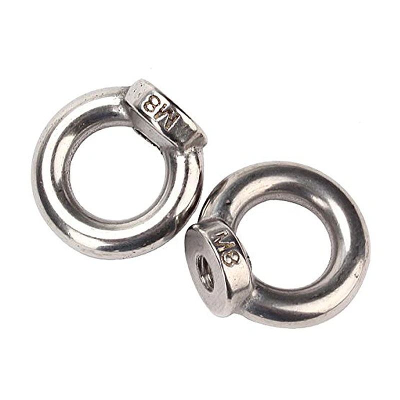 HHTL Silver M8 Ring Shaped Eye Thread Nut 304 Stainless Steel European