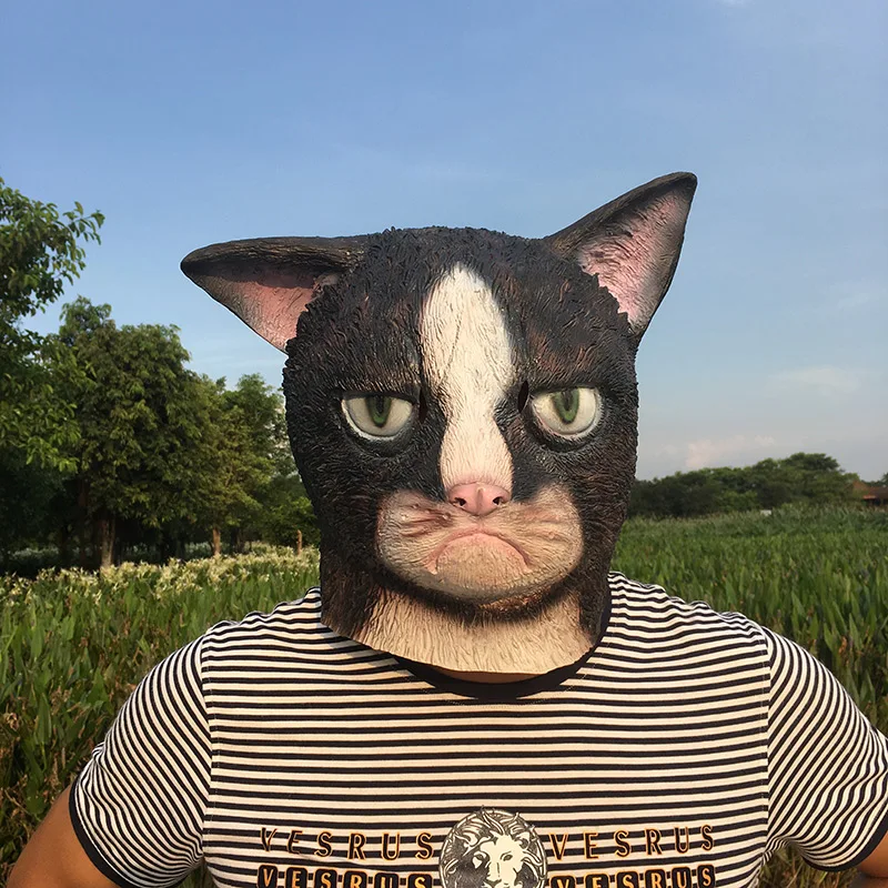 

Funny Angry Cat Halloween Cosplay Animal Masks Full Face Mask Latex Horror Masquerade Party Cat Costume Adult Mask