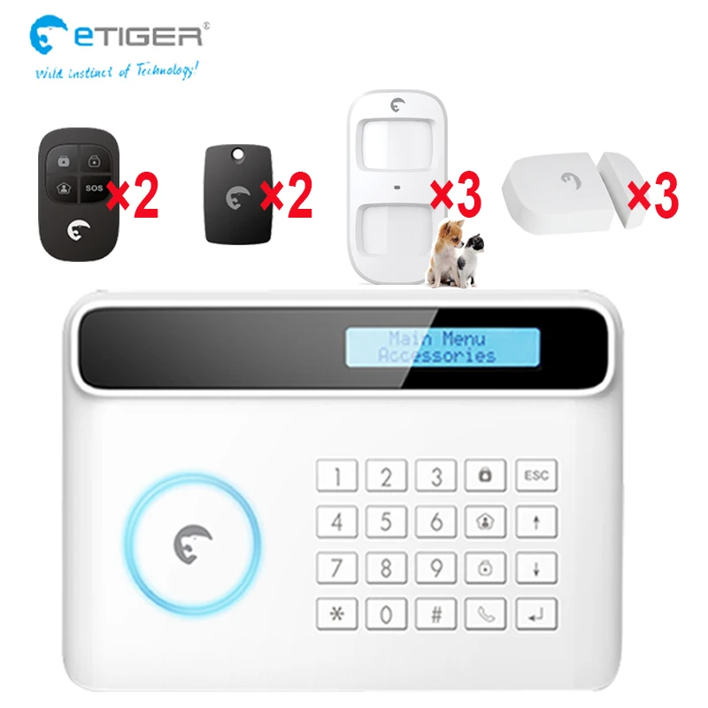 wireless pet-immune anti-thief gsm&landline alarm system with English/French/German/Spanish/Italian menu big screen