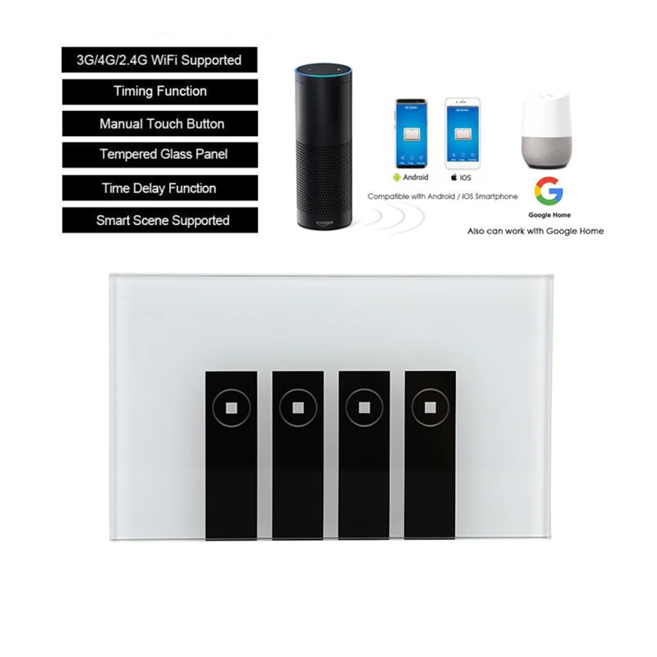 

Smart WiFi Remote Control Light Switch Compatible with Amazon Alexa Echo Google Home, Touch Wall Switch Panel