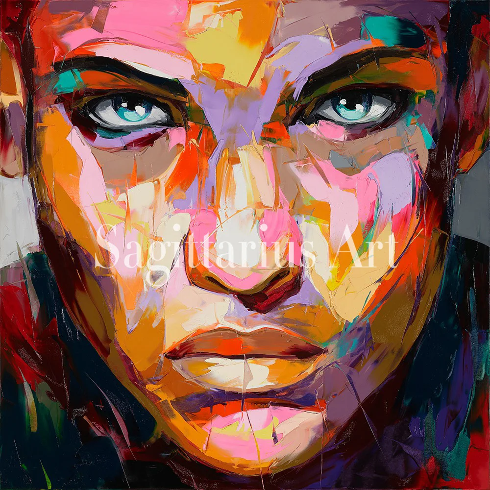 

Hand Painted Palette knife portrait Francoise Nielly Designer Cool Face Art Untitled 63 Oil painting canvas Living Room Wall Art