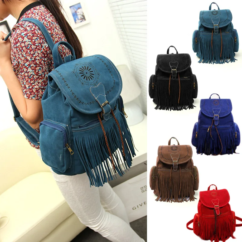 Tassel Women Backpack Bag Retro Engraving and Fringe Design Women s Vintage Satchel Mochila 88 88