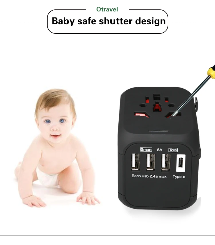 Международные Путешествия Adapte baby safe дизайн 5A 3 USB r Автоматический сброс предохранителя Typc C по всему миру настенное зарядное устройство для Великобритании/ЕС/Австралии/США