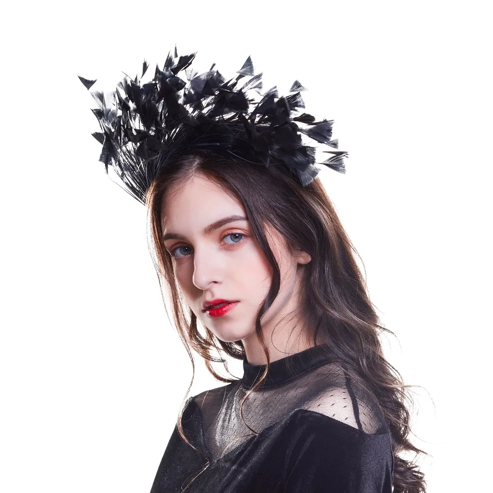 Women Headband Hairband Fascinator Swan Masquerade Black Feather Headbands Hair Hoop Christmas Festival Hair Accessories