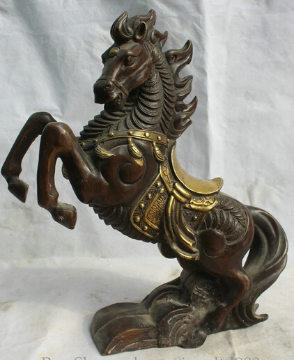 

JP S0524 15" Chinese Bronze Gild success Folk Fengshui Zodiac Year Horse Statue sculpture