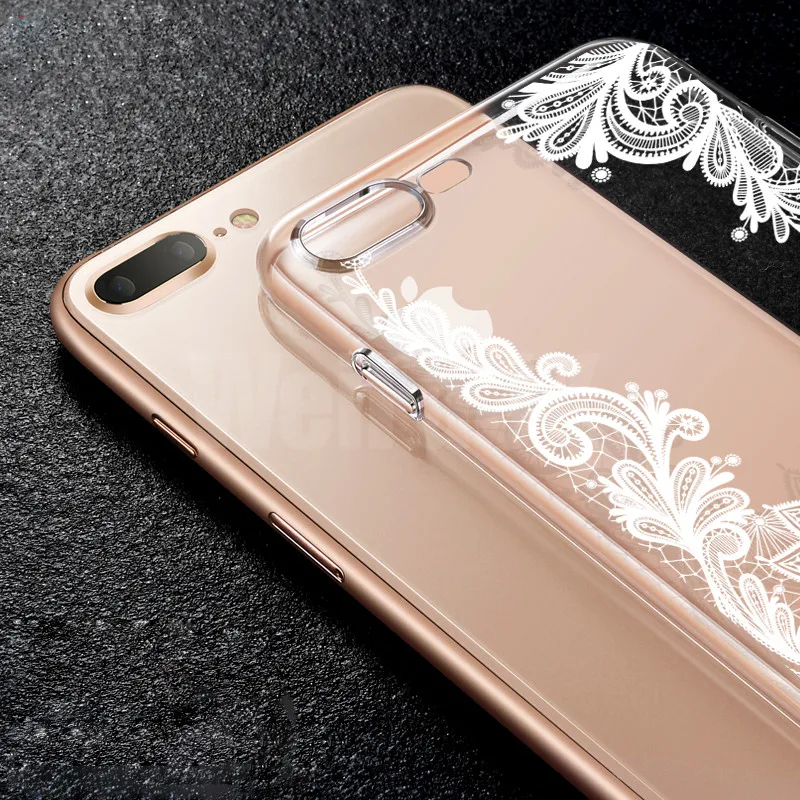 Роскошный силиконовый чехол для телефона iPhone 8 7 6 6s Plus 5s чехлы с 3D кружевом
