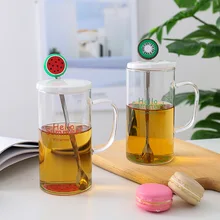 380 мл корейская мода стеклянная фарфоровая крышка из нержавеющей стали ложка креативный завтрак с ручкой чашка прозрачный Молочный Сок чашка