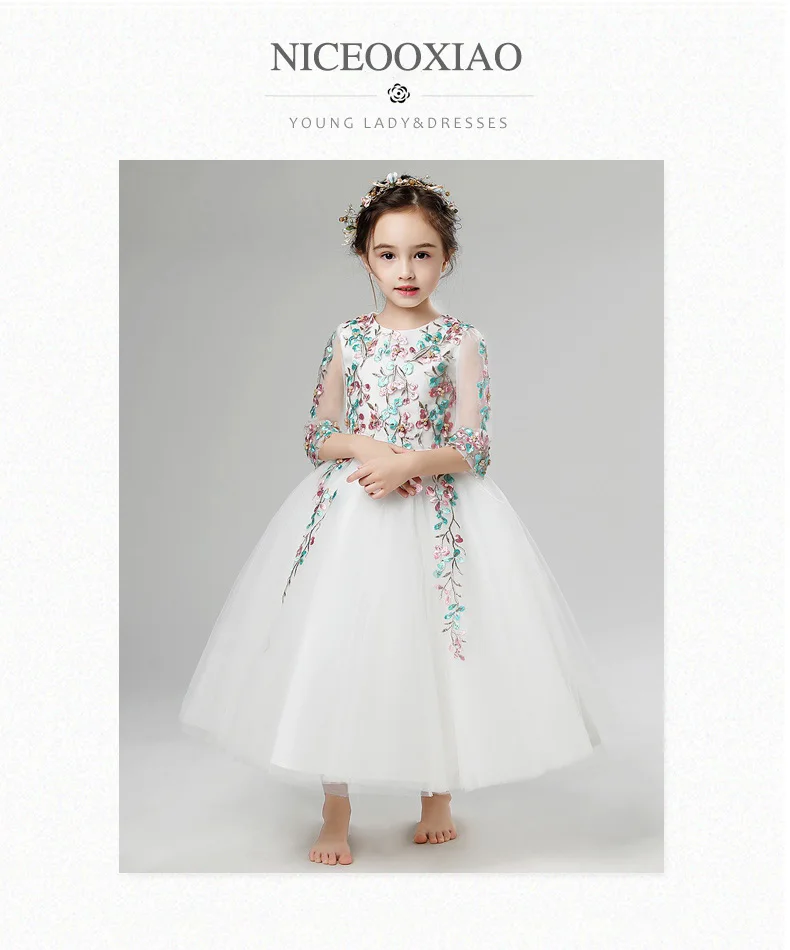 NICEOOXIAO нашитые кружевные цветы платье для девочек мода шею фортепиано Малый платье элегантное платье для девочек с цветочным принтом BNLF611-42
