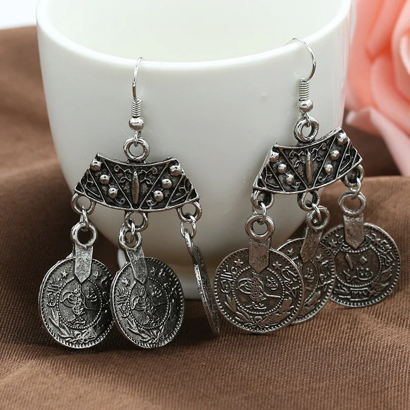 Drop Earrings New Fashion Ethnic Bohemian Gypsy Drop Earrings Sector Design Boho Indian Jewelry Long Big Pendant Ancient Coins Earrings long earrings pendant earrings drop earrings