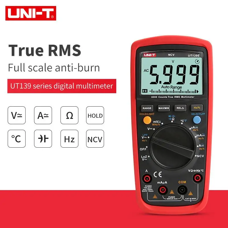 Блок UT139E Высокоточный цифровой мультиметр True RMS Автоматический диапазон NCV температура емкость 6000 счетчик частоты LPF UT139S