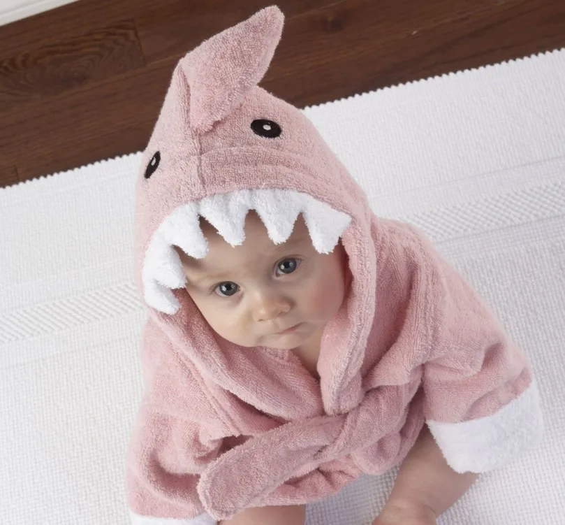 Shark Baby Dressing Gown Splash Wrap Bath Hooded Towel Robe Toddler