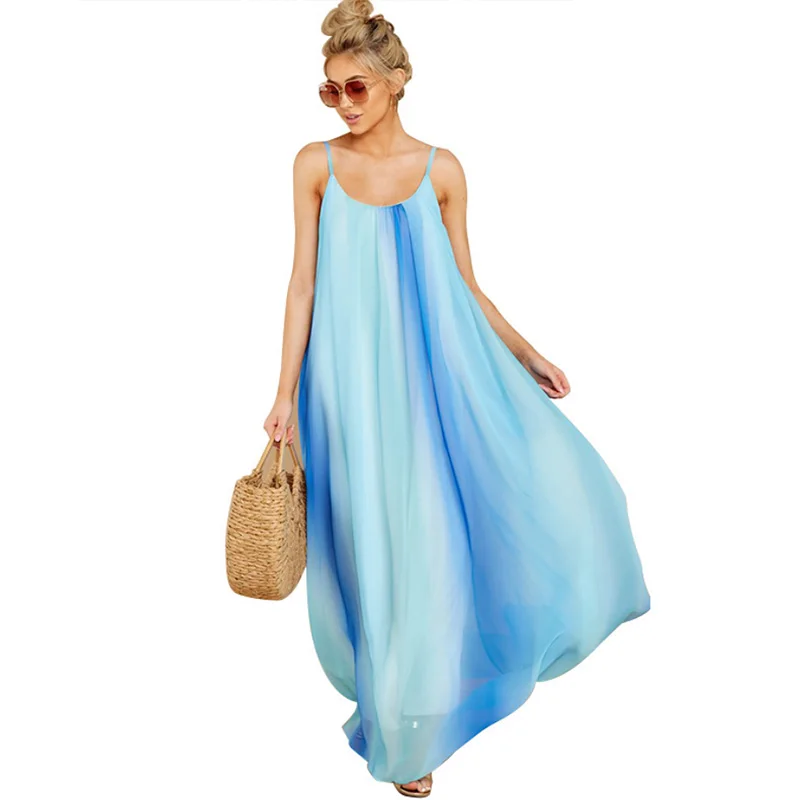 

Best Sellers Chiffon Sleeveless Summer Party Long Women Longuette Vintage Sexy Gradient Color Evening Elegant Casual Dress