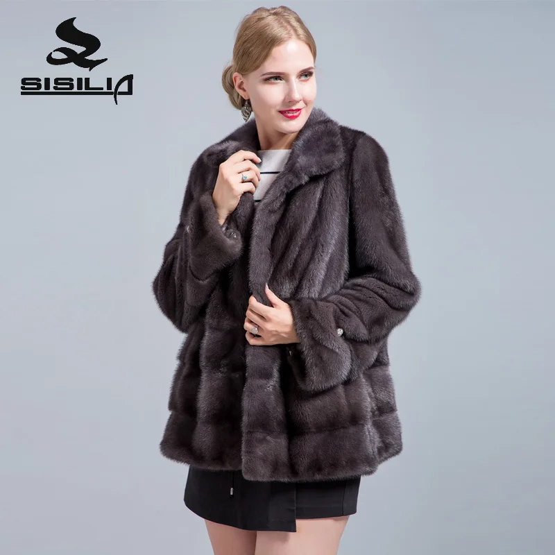 SISILIA 2018 Новое Женское натуральное замшевое меховое пальто Высокое качество