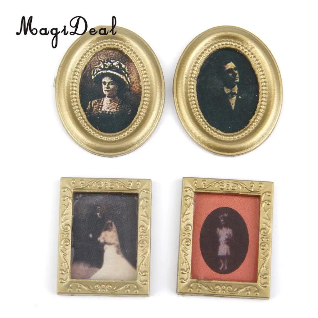 4Pcs 1/12 Dollhouse Resin Miniature Frame Mural Wall Painting for Dolls House Living Room Bedroom Furniture Decor Acc Toys