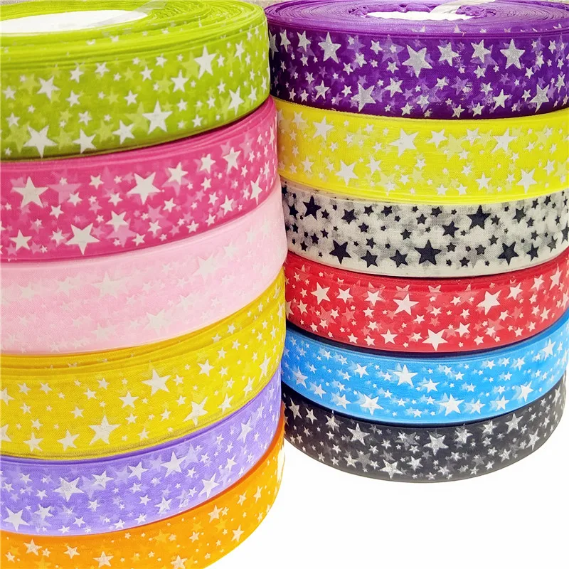 suoja 10Yards/lot 1"(25mm) Printed Star Organza Ribbon Hair Bow Wedding Christmas Decoration DIY Sewing