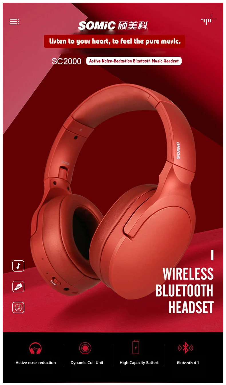 Somic SC2000 беспроводные наушники Bluetooth гарнитура наушники регулируемые наушники с микрофоном для ПК мобильного телефона Mp3 ноутбука