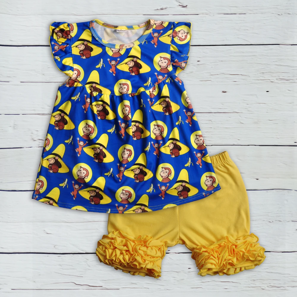 

CONICE NINI Brand Pullover Girl Clothing Sets Monkey And Banana Dress With Yellow Legging Shorts Boutique Outfit 2GK811-841