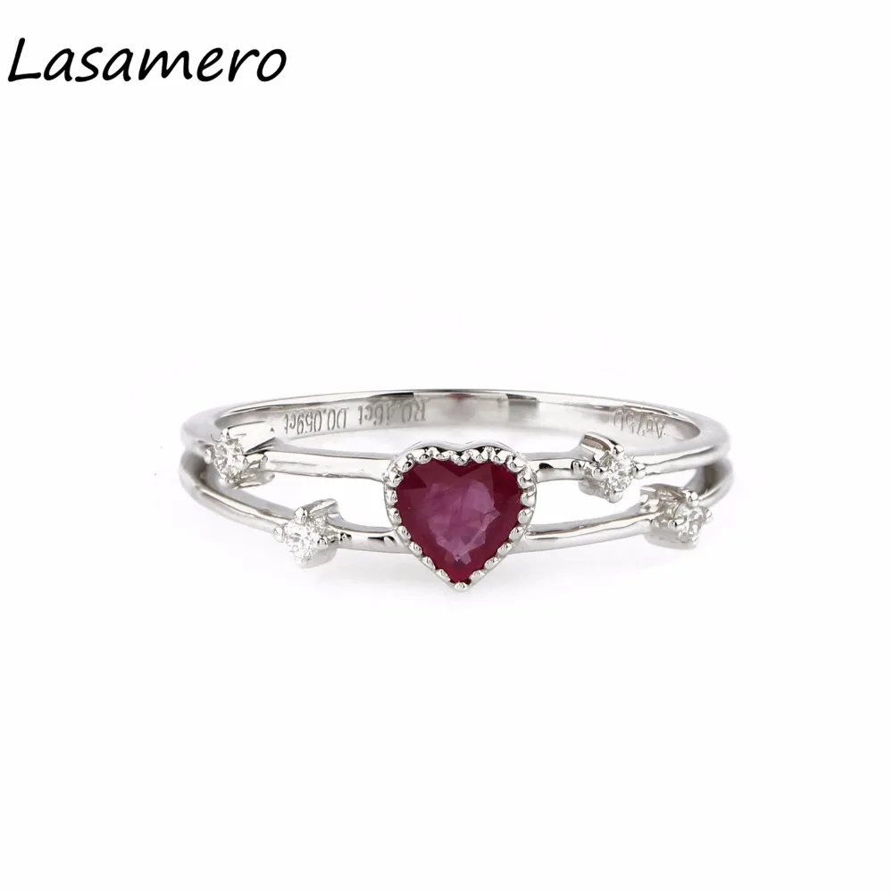 Кольцо для помолвки LASAMERO Винтажное кольцо из натурального рубина 0 45ct с алмазными