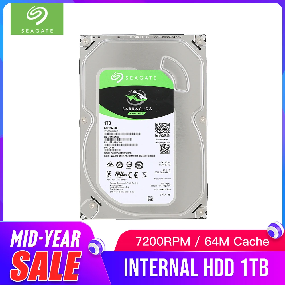 Цена Seagate 1 ТБ Настольный HDD внутренний жесткий диск 7200 об мин SATA 6 ГБ сек. 64 МБ кэш 3,5