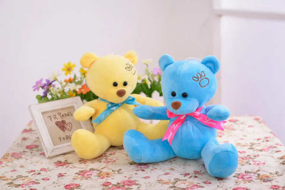 blue and yellow teddy bear